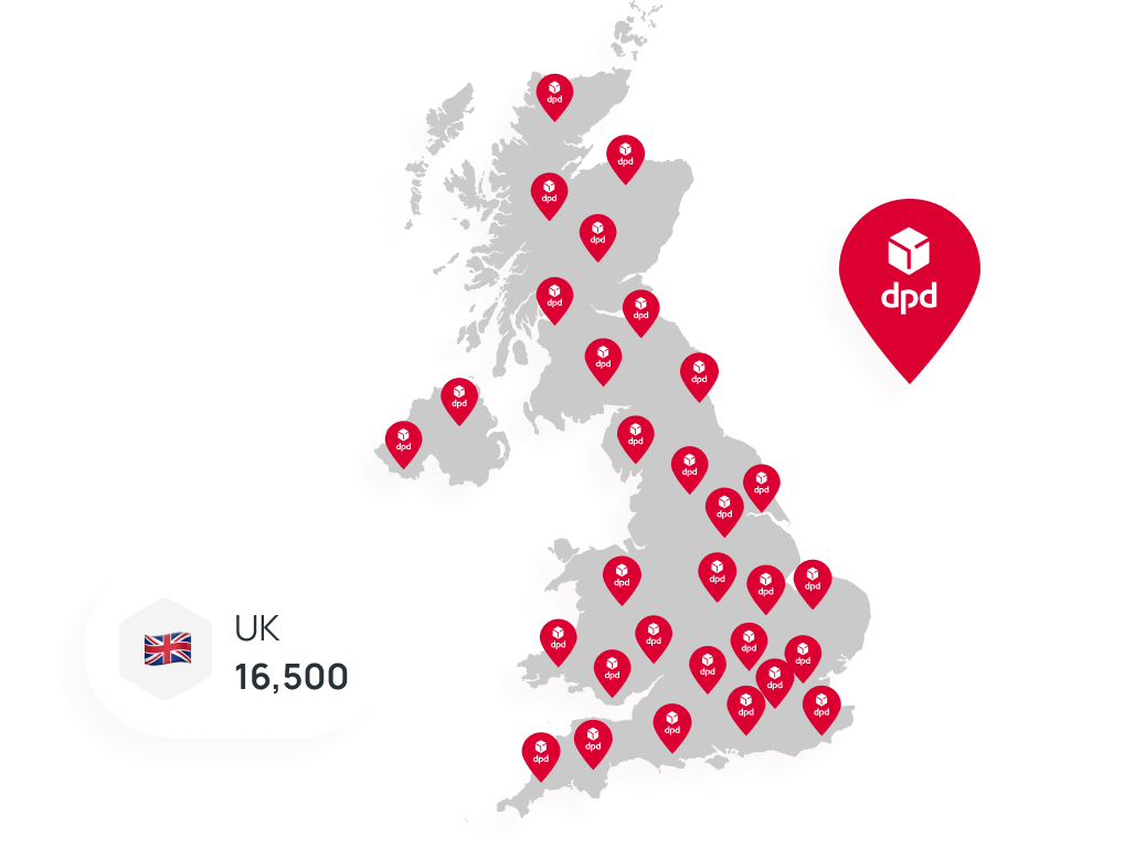 Map of DPD Pickup locations across the UK