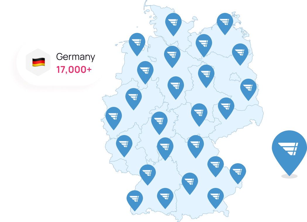 Karte mit über 17.000 Hermes-Paketshops und -Paketboxen
