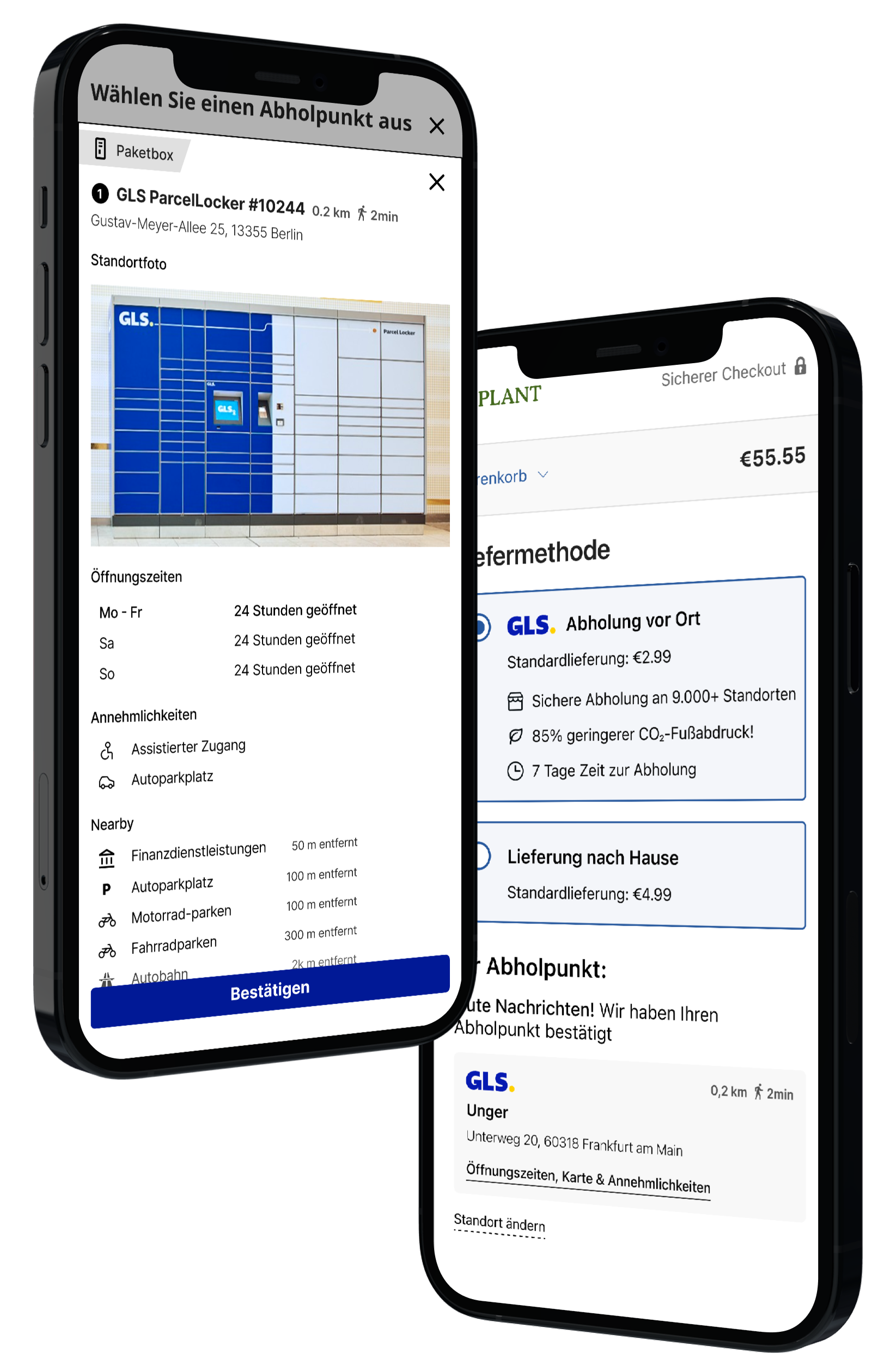 GLS Paketshop delivery shown in the HubBox checkout
