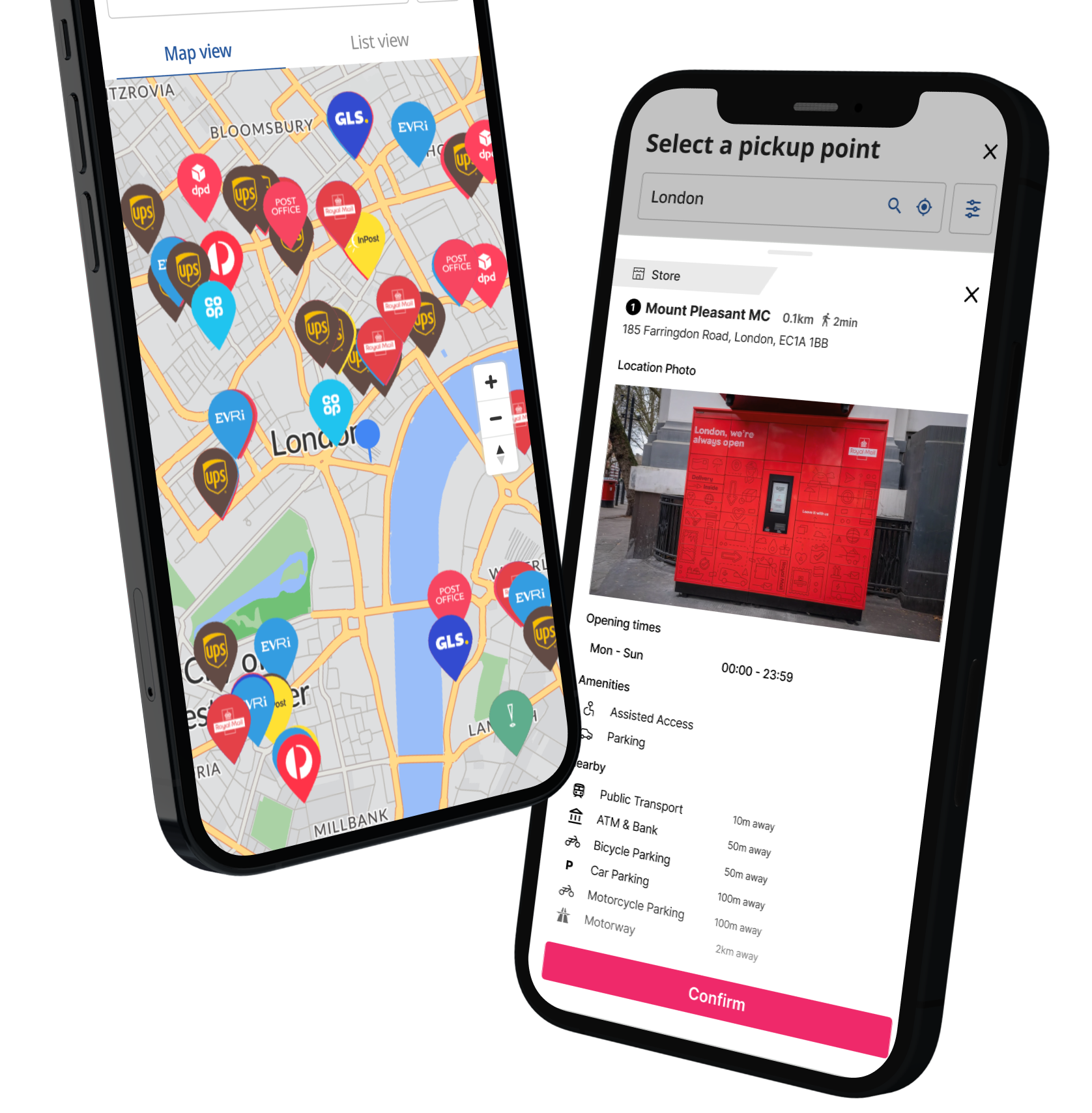 HubBox pickup point map at checkout