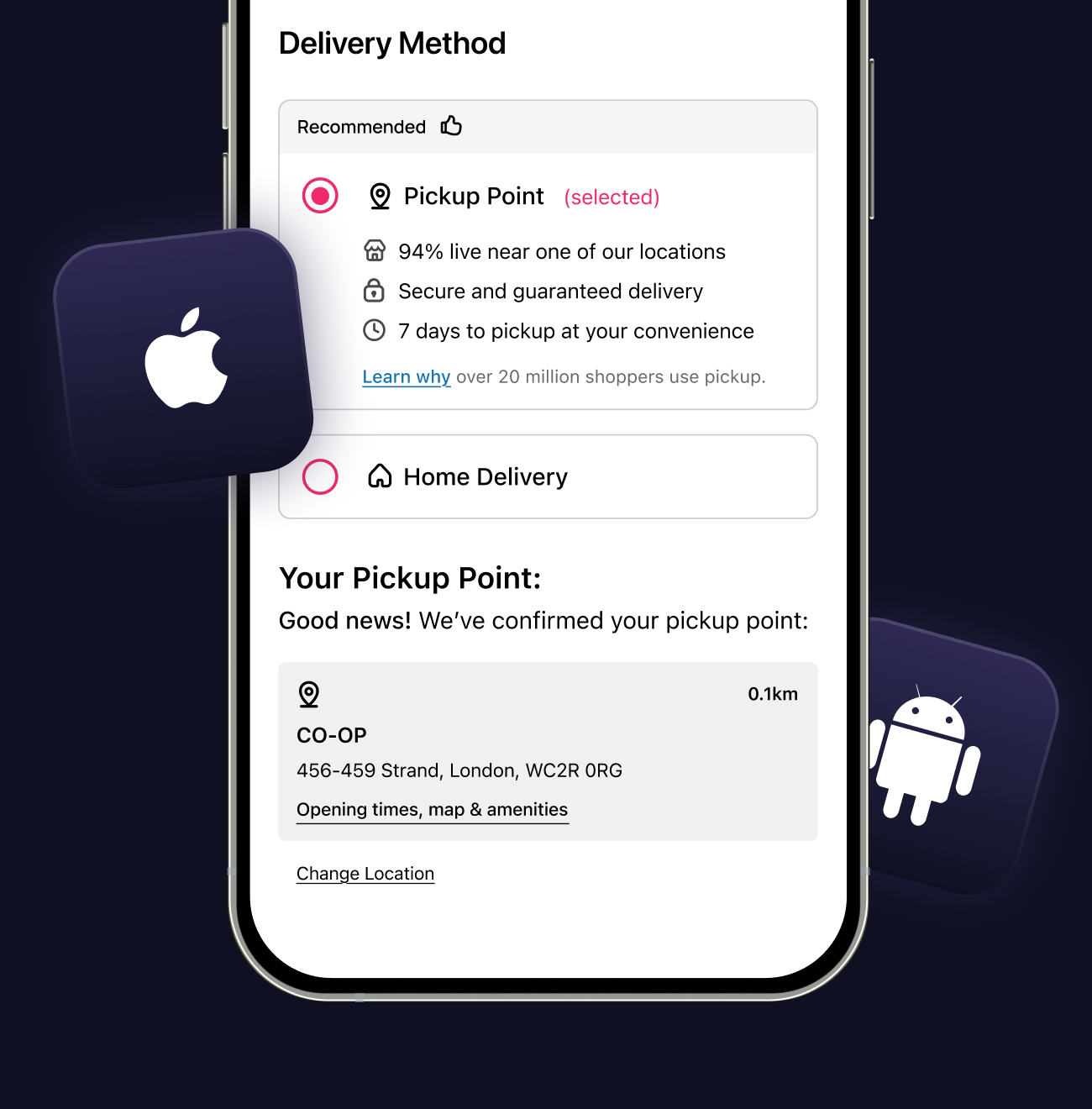 HubBox pickup across web, iOS, Android and PWA