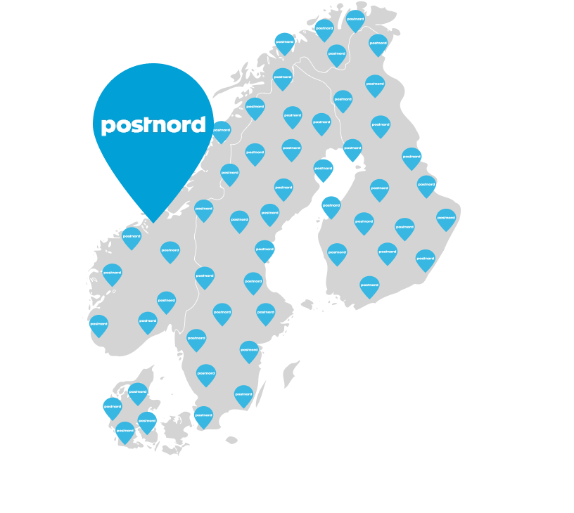 Map of PostNord pickup locations across the Nordics