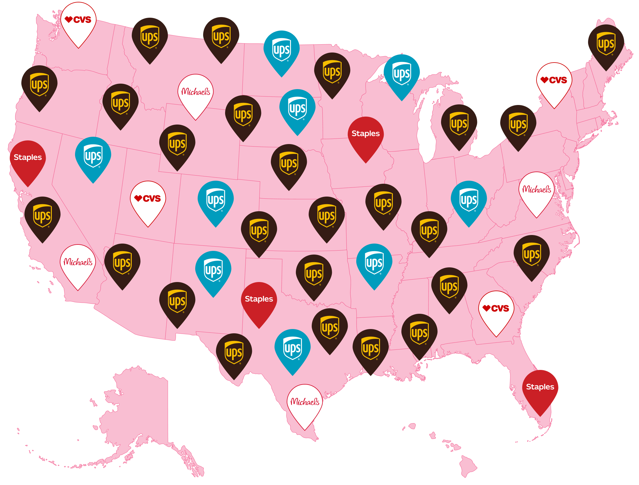 Map of UPS Access Point locations across the US