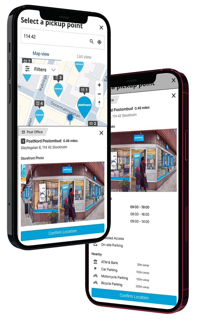 PostNord pickup mobile checkout experience powered by HubBox