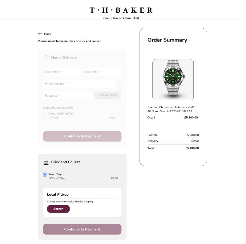 TH Baker-Kasse mit ausgewählter HubBox-Abholoption